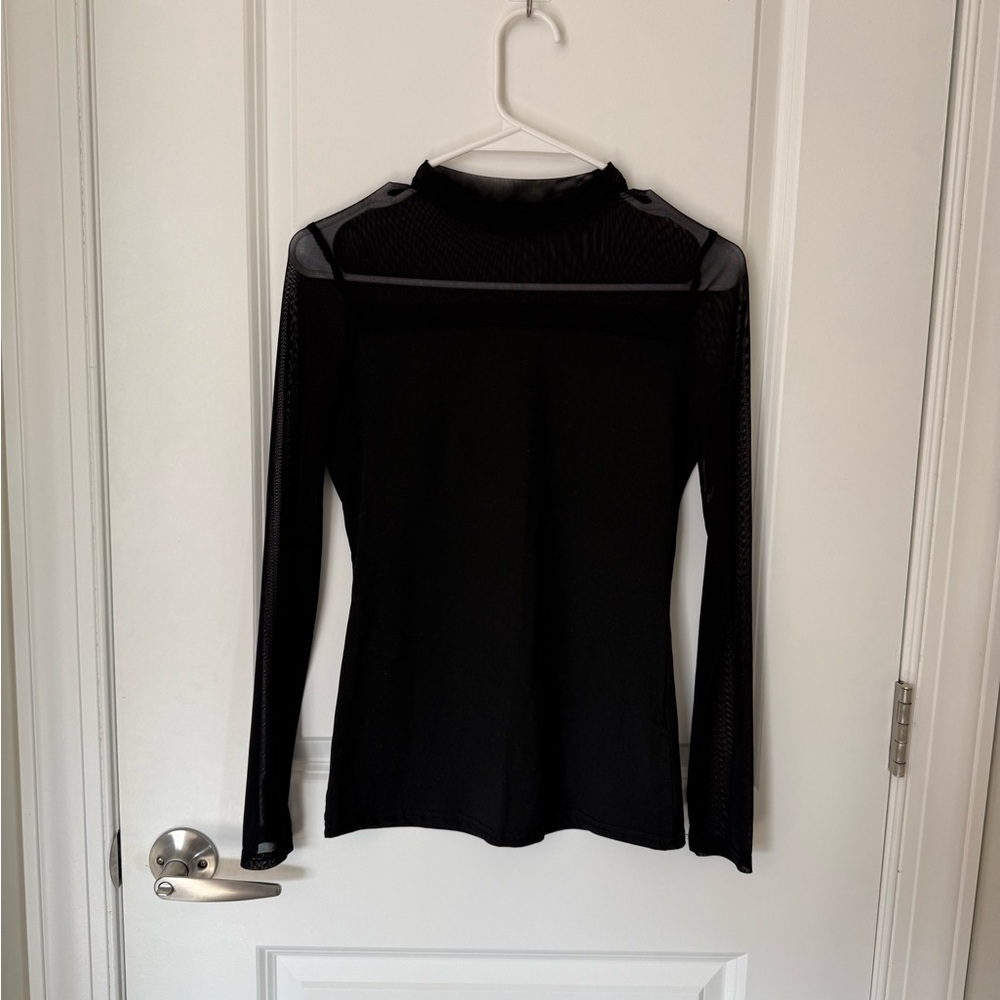 Black Top with Mesh Neckline and Sleeves